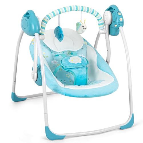 Image of Electric Baby Swing, Portable Baby Swings for Infants, Compact Automatic Baby Swing with Music, Infant Swing with Adaptable Speed, 6-25 lbs 0-9 Months
