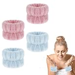 4Pcs Face Wash Wristbands, Wrist Spa Washband Microfiber Wrist Towel Band for Washing Face Elastic Absorbent Wristbands for Women Girls, Prevent Liquid from Spilling Down Your Arms (Pink&Blue)