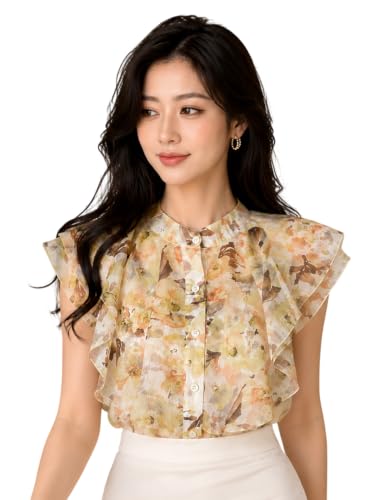 Image of Women's Shirt | Premium Chiffon Allover Print Sleeveless Shirts for Casual & Office Wear | Stylish Summer Button-Down Shirt for Girls & Women