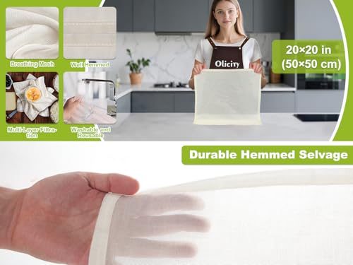 Organic Cheese Cloths, GOTS Certified, 8Pack, Grade 100, 20x20Inch Hemmed Cheese Cloth Fabric Reusable Fine Mesh Cloth, 100% Cotton Unbleached Muslin Cheesecloth for Straining, Cooking, Baking, Cheese by Olicity - Image 3
