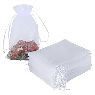 AMAZON - HRX Package 100pcs White Organza Bags, 4×6 inch Mesh Bags Drawstring Gift Bags Jewelry Pouches for Candy Wedding Favors Christmas