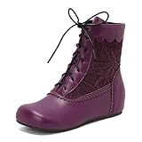  Diuniarza Bestickt Stiefeletten Damen Schnüren Stiefeletten Weit Fit Keilabsatz Stiefel Stiefeletten Retro Arbeit Reitstiefel Party Violett Gr 36.5 EU/37