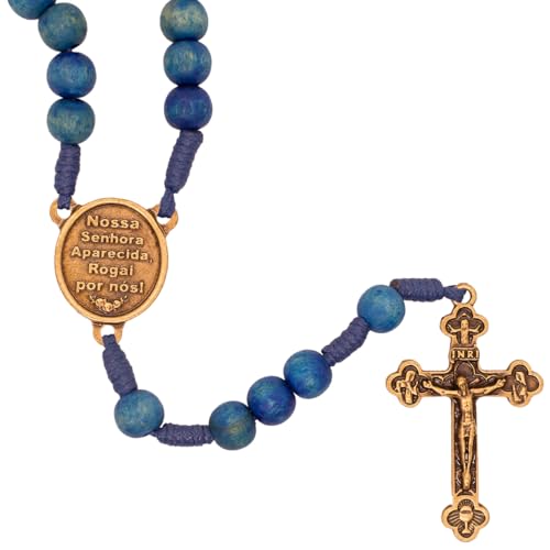 Our Lady of Aparecida Rosary | Blue Hail Mary Beads | Nossa Senhora Aparecida | 15" Long | Great Catholic Gift for First Holy Communion or Confirmation | Made in Brazil2