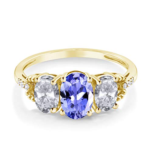 Gem Stone King 10K Yellow Gold Blue Tanzanite White Topaz And Diamond Accent Engagement Ring For Women (1.97 Cttw, Available In Size 5,6,7,8,9) #TOP1
