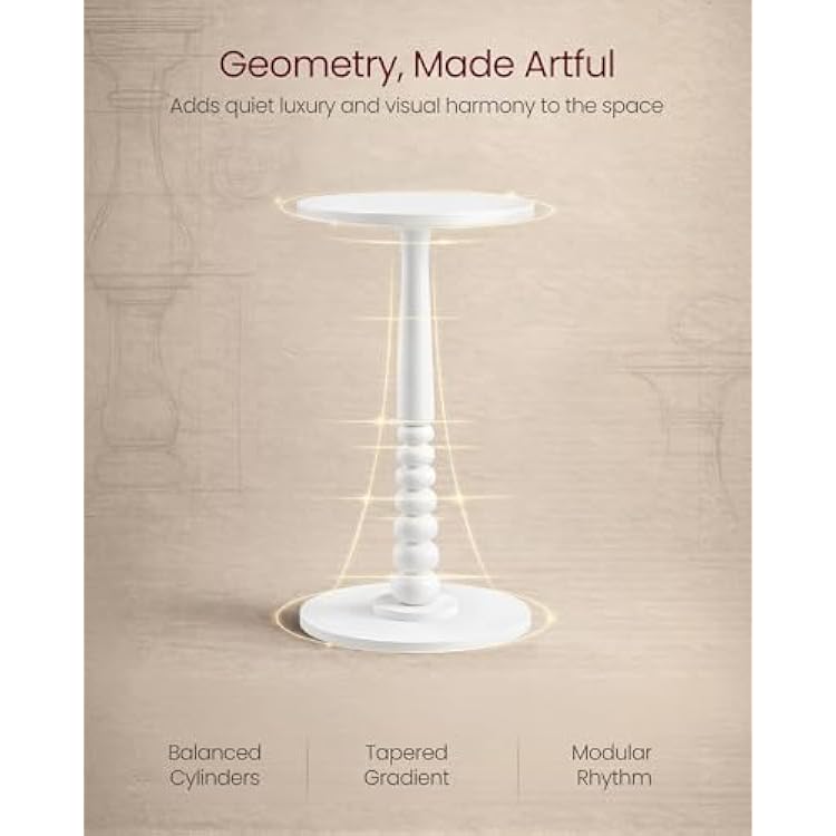 VASAGLE MARIEL Collection - Round Side Table, Small Drink End Table for Small Spaces, Accent Nightstand, Solid Wood Leg, Mid-Century Modern, for Living Room Bedroom, Cloud White ULET293WB02S