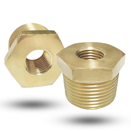 Brass 3/4\" NPT Male to 1/4\" Female Reducer Bushing, Brass Pipe Hex Bushing NPT Male to Female Pipe Fitting Adapter for Reduce Pipe (3/4”mnpt-1/4”fnpt)