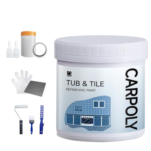 CARPOLY Tub and Tile Refinishing Kit, 35oz White Tile Paint with Tools, Water Based & Low Odor, DIY Bathtub Paint, Easy to Use for Bathroom, Kitchen, Porcelain, Floor,50-60sq.ft(White