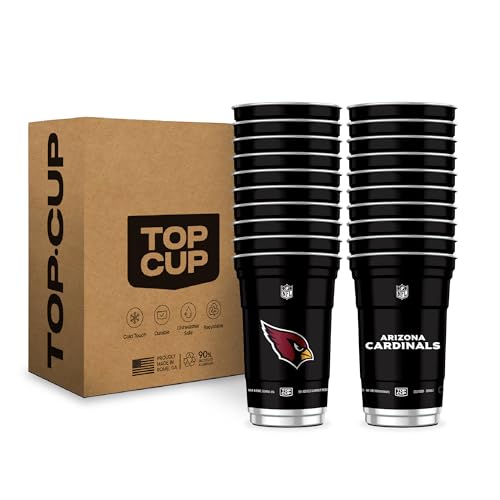 Top Cup NFL Arizona Cardinals 20 oz Reusable Aluminum Cups 20 Count | Officially Licensed Durable Reusable & Recyclable Made in USA