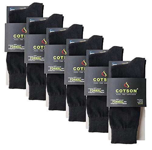 Image of Cotson Men's Organic Cotton Full Length Socks (Black, Free Size) Pack Of 6