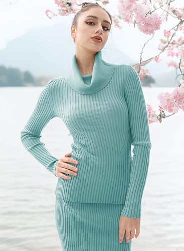 Image of v28 Women's Stretchable Cowl Neck Knit Long Sleeve Slim Fit Bodycon Sexy Sweater