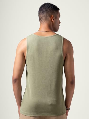 Image of DAMENSCH Relaxed Fit Cotton Rich Blend Waffle Texture Anti- Bacterial Super Premium Solid Tank Top Gym T Shirts for Men Pack of 1