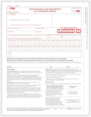 2025 Laser 1096 Transmittals Tax Forms, 25/Pk