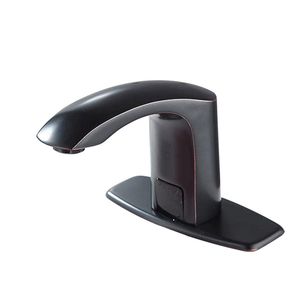 HADECOLL Sensor Mixer Taps Copper Basin Tap Touchless Sink Faucet Bathroom Sink Taps With Deck-Black_Cold And Hot Water