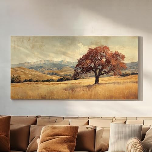 Tableau horizontal chêne solitaire pour habiller un grand mur vide de salon