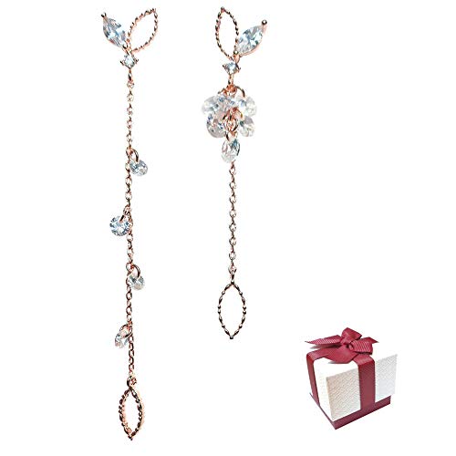 Asymmetrical Grape Unbalance Cubic Silver pin Earrings for Women Girls Drop Dangle Earrings Rosegold(pink)