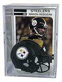 Aaron Rodgers Card with Pittsburgh Steelers Pocket Pro Size Football Helmet Shadow Box
