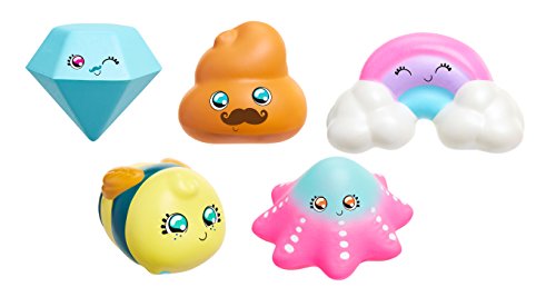 Squish-Dee-Lish Series 2: 5 Pack Slow Rising Squishy Toy- Diamond/Brown Poo Blue Rainbow/Teal/Pink Starfish/Bumblebee