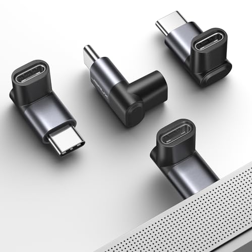 JSAUX 90 Degree USB C to USB C Adapter 4-Pack, 100W 40Gbps Data Transfer Right Angle Type-C Adapter for Steam Deck, Switch 2, ROG Ally, iPhone Air, iPhone 15/16/17 Series and More USBC Devices - Grey