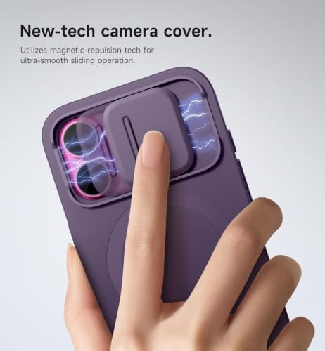 Image of SURITCH for iPhone 16 Case with Magnetic Camera Slide Cover and Adjustable Kickstand, Compatible with MagSafe, Shockproof Bumper Case Slim Protective Cover 6.1 Inch, Dark Purple
