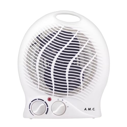 A.M.C. Caldo Bagno Elettrico 2000W Termoventilatore Silenzioso 2 Potenze Riscaldamento elettrico da bagno a basso consumo, termostato regolabile, 3 modalità di funzionamento, sistema di sicurezza