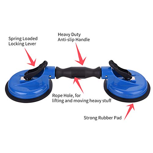 IMT Glass Suction Cup Dual Cups 2 Pack, Heavy Duty Vacuum Plate with Adjustable Handle Glass Holder to Lift Large Glass/Auto Glass Windshield Installation/Tiles Mirrors Moving, 260lb Suction Power