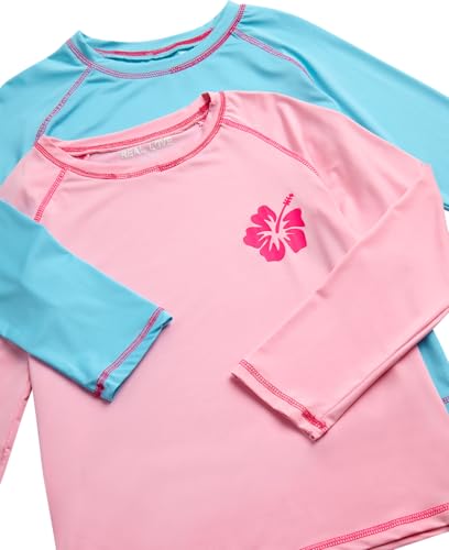 Image of Real Love Toddler Girls Rash Guard - 2 Pack Quick Dry Sun Protection Girls Swim Shirt Long Sleeve Rash Guard Kids (2T-16)