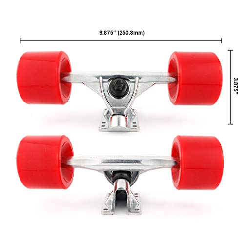 Vj Skateboard Longboard Truck And Wheel, 70Mm Long Board Wheels W 7Inch 180Mm Skateboard Trucks (Silver) Longboard Bearings Longboard Hardware Skateboard Riser Pads (Red) #TOP5
