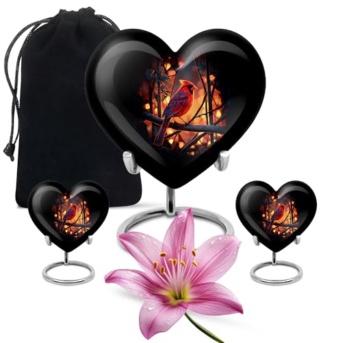 Image of Cardinal Bird Urn Large Funeral Urn for Women & Men 1 Large & 2 Small | Keepsake Cremation Urns for Human Ashes Adult Female, Little Urns for Human
