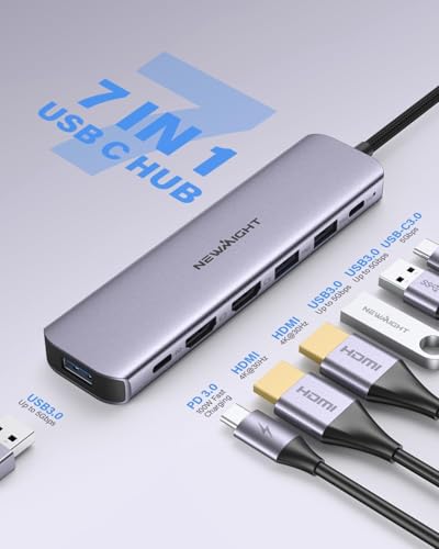Newmight USB Hub C vers Double HDMI - Station d'accueil 7 en 1 avec 2 HDMI, 3 Ports USB 3.0, Port de données USB-C 3.0, PD 100 W, Compatible MacBook Pro, iPhone 15/Pro Max, HP, Dell – vue 2