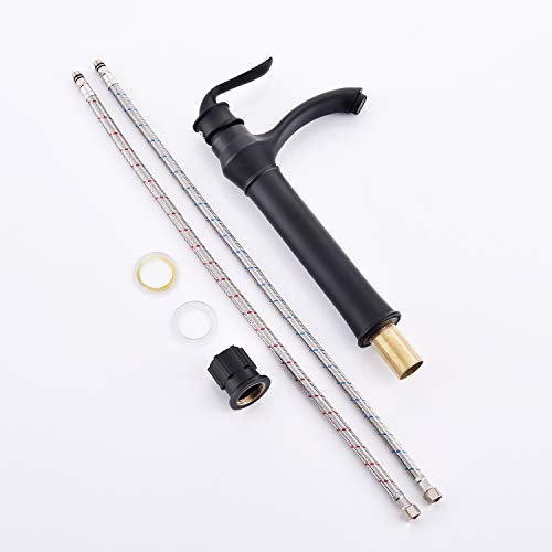 Black Bathroom Vessel Sink And Faucet Combo -Vokim 20"X14" Modern Rectangle Above Counter Black Porcelain Ceramic Vessel Vanity Sink Art Basin& Oil Rubbed Bronze Faucet Combo #TOP6