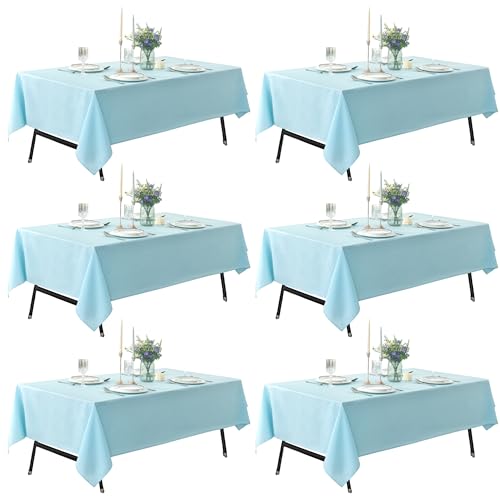Image of 6-Pack 60x84 inch Dusty Blue Table Cloths, Solid Stain and Wrinkle Resistant Oblong Tablecloth, Premium Plain Weave Polyester Fabric Rectangle Table Linen Covers for Hotel, Banquet