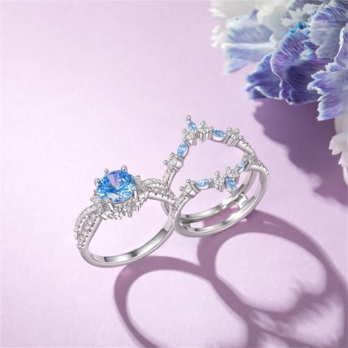 Jeulia 3PCS Interchangeable Engagement Ring Set for Women; 925 Sterling Silver Aquamarine Star and Moon Twist Ring Romantic Wedding Bridal Set with Jewelry Gift Box (Diamond White, 7.5)3