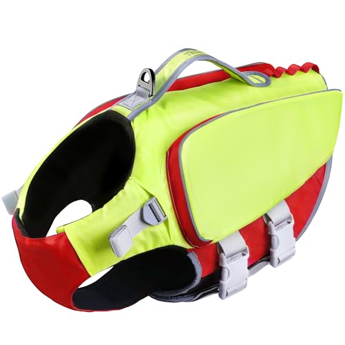ThinkPet Rettungsweste Hundegeschirr Rettungsweste für kleine mittlere große Hunde Reflektierende Weste Jacke für hohen Auftrieb Einstellbare Schwimmweste mit Rettungsgriff XX-Large...