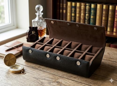 Image of essart 12-Slot Watch Roll Case - Luxury PU Leather Travel Watch Organizer for Men & Women | Portable Watch Storage Case | Scratch-Resistant & Protective