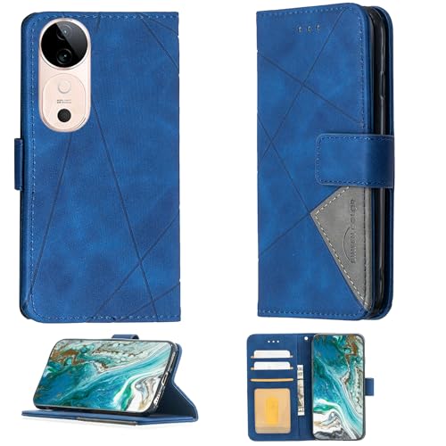 Aroepurt Case Compatible for Vivo S19 Phone Case Cover Flip Stand Cover PU Leather Wallet Case Blue