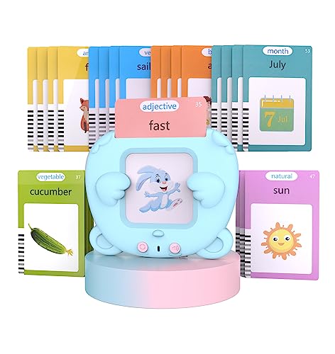 Talking Learning Flash Cards for 3 4 5 Year Old Boys and Girls, Pocket Speech for Toddlers, Autism Sensory Toys for Autistic Children, 510 Sight Words Talking Flash Cards Birthday Gifts (bearblue)