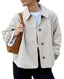 TITOMD Women Cropped Trench Coat Spring Winter Crop Jacket Outwear Single Breasted Oversized Button Down Trendy Outfit Beige M