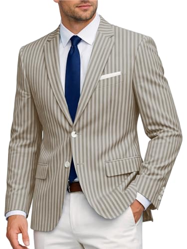 DRCUIVS Men's Stripe Slim Fit Blazer Lightweight Business Suit Jacket