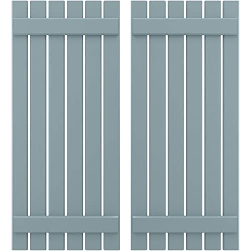 Ekena Millwork ARW101SB623X82SBH Americraft Six 2 Exterior Real Wood Spaced Board-n-Batten Shutters (Per Pair), 23 1/2"W x 82"H, Peaceful Blue