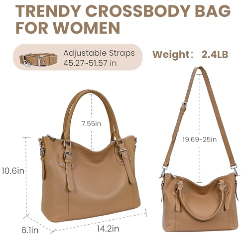 Image of HESHE Leather Purses and Handbag for Women Shoulder Bag Tote Top Handle Bag | Genuine Designer Large Capcity Hobo Crossbody Satchel Travel Work Ladies Zippered Ladies Daily Bag Adjustable Long Strap
