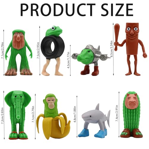 AUNGCSHE 8PCS Tung Tung Tung Sahur Figur, Italian Brainrot Figuren 3D Gedrucktes, Tralalero Tralala Figur, BRR BRR Patapim, Lirili Larila, Perfekt FüR Kinder & Erwachsene, SammlerstüCk und Dekorieren