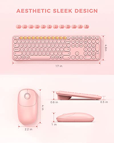 Pink Wireless Keyboard And Mouse With Usb And Type C Receiver, Peious Cute Wireless Keyboard Mouse Combo, Round Key Usb C Rose Gold Keyboard Compatible With Macbook, Windows 7/8/10, Laptop (Pink) #TOP6