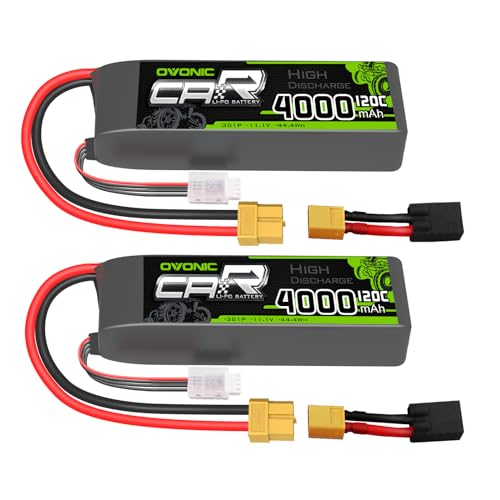 OVONIC 11.1V 3S LiPo Battery 4000mAh 120C with TRA Plug for RC Car RC Truck Airplane Helicopter Boat Car Racing RC Hobby (2 Packs)