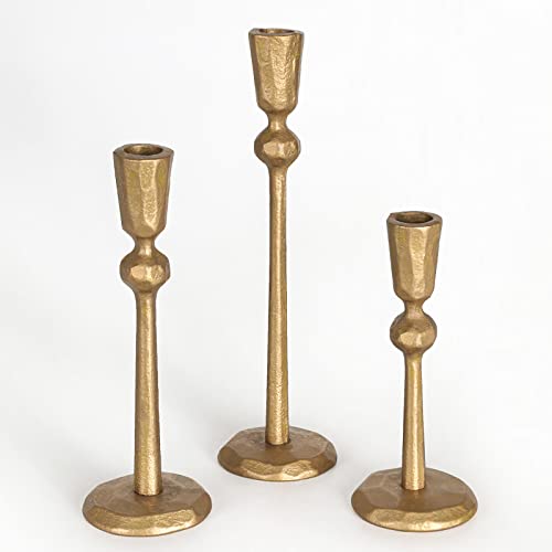 Antique Brass Iron Taper Candle Holder – Set of 3 Decorative Candle Stand, Candlestick Holder for Wedding, Dinning, Party