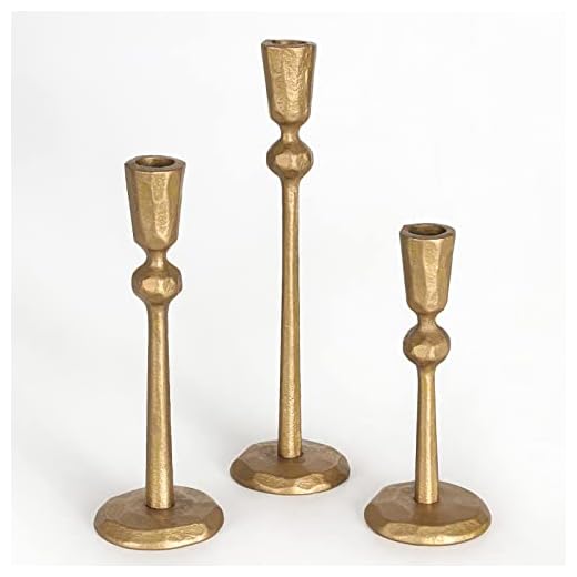 Antique Brass Iron Taper Candle Holder - Set of 3 Decorative Candle Stand, Candlestick Holder for Wedding, Dinning, Party