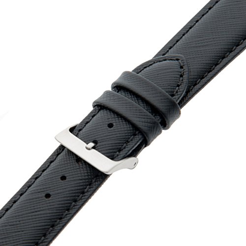 Gilden Unisex 20Mm Saffiano Leather Black Watch Strap Safsty (20 Millimeter End Width, Black) #TOP1