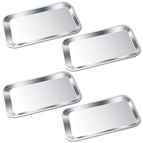 4 Pièces Plateau à Instruments, Plateaux Rectangulaires en Acier Inoxydable, Réutilisable...