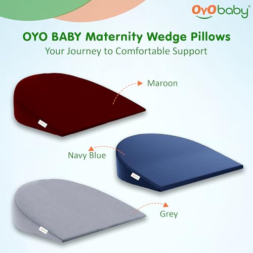 Image of OYO BABY Memory Foam Maternity Pillow Wedge - Maroon | Full Pregnancy Support for Belly, Back, Hips & Legs | Ideal for Side Sleepers & Relaxation