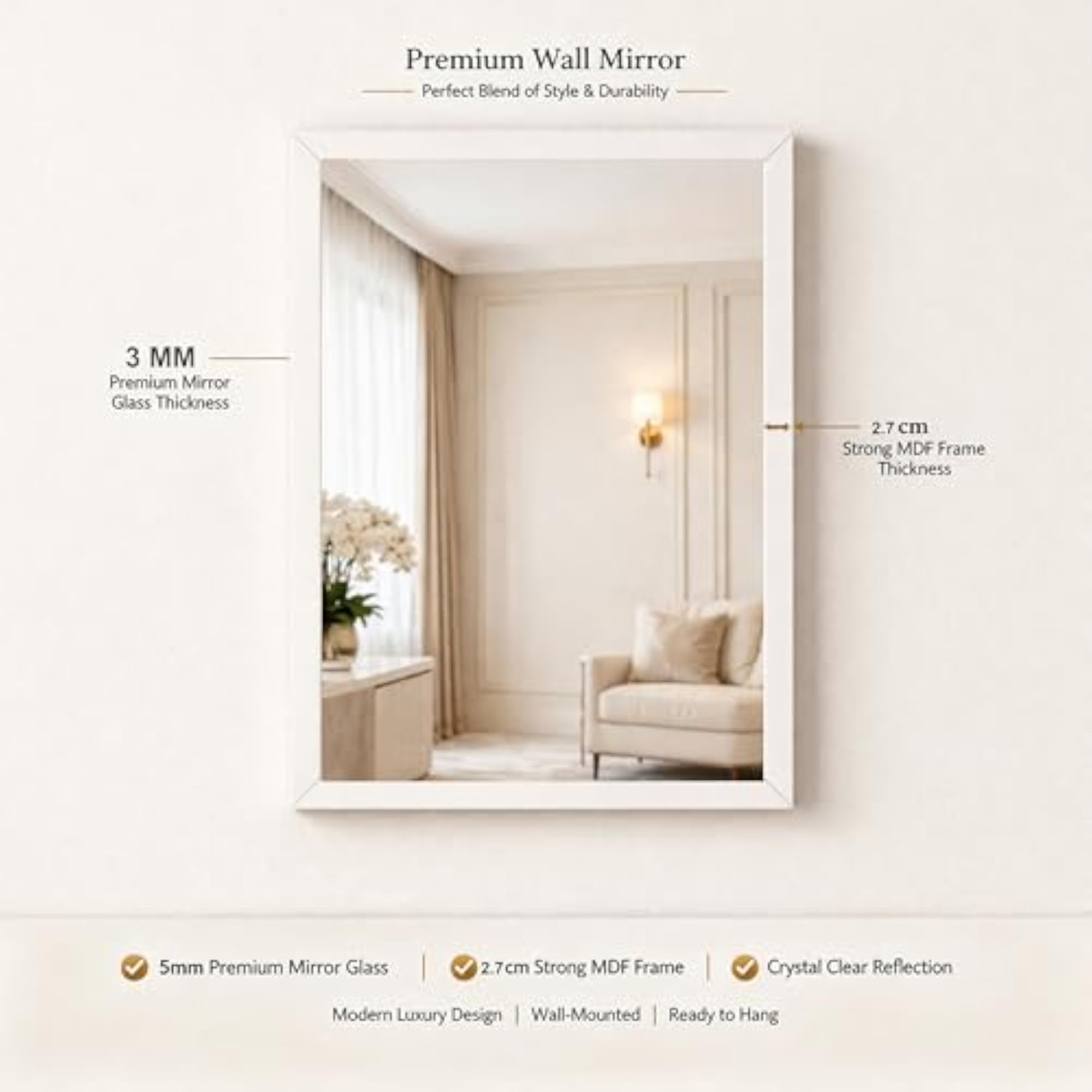 Premium Framed Glass Wall Mount Mirror for Elegant Decor