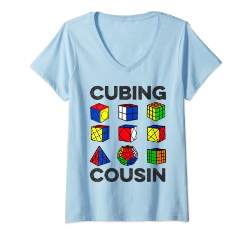 Femme Cubing Cousin amusant Speed Cubing Enfants Amateurs de mathématiques T-Shirt avec Col en V